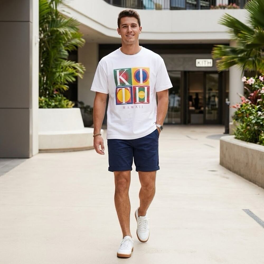 Kith Hawaii Mosaic Vintage Tee White Men Size L Shirt Boxy Fit KHM032832 - NWOT